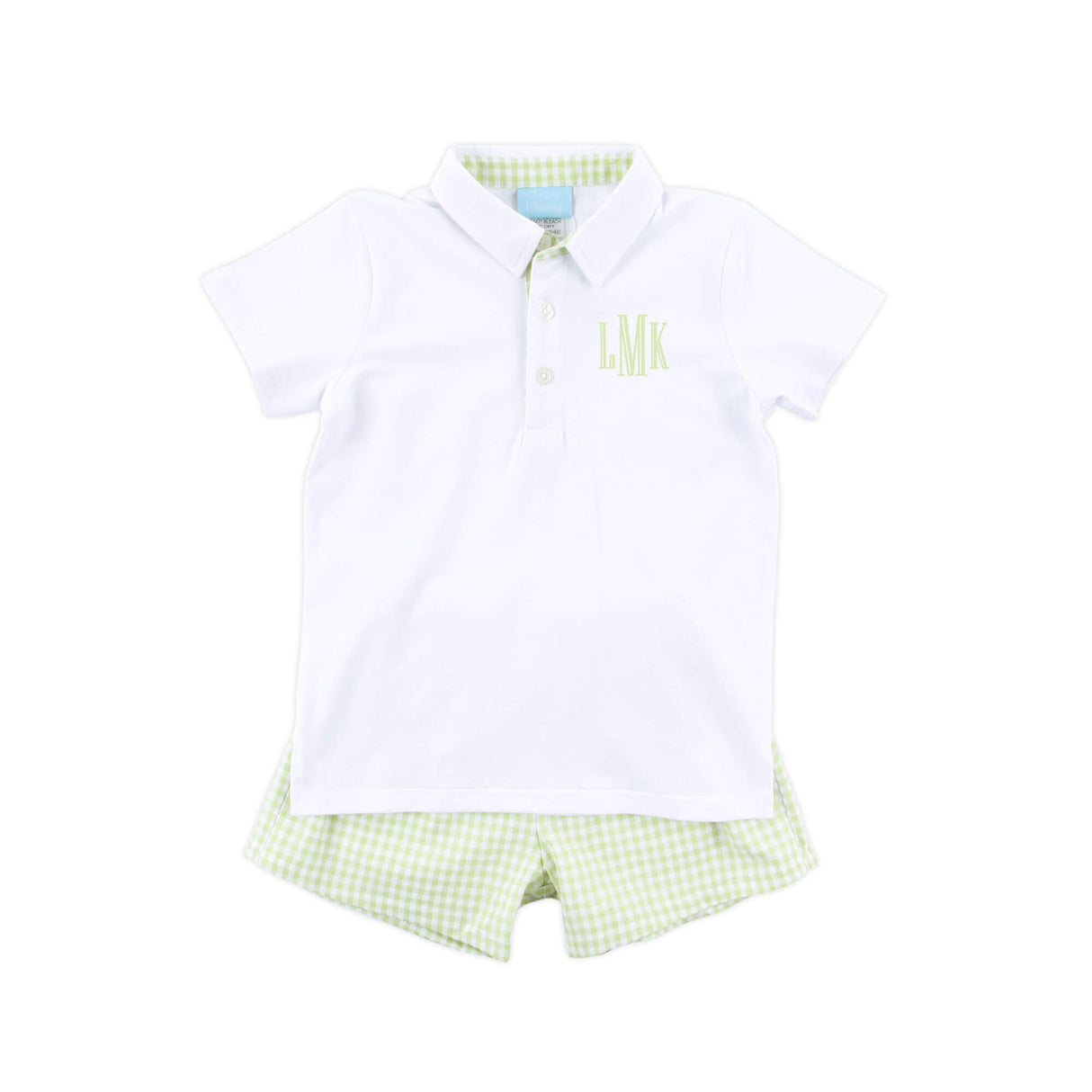 Light Green Gingham Polo Short Set