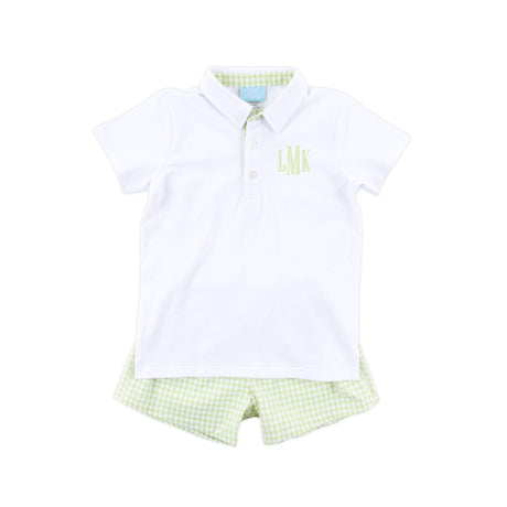 Light Green Gingham Polo Short Set