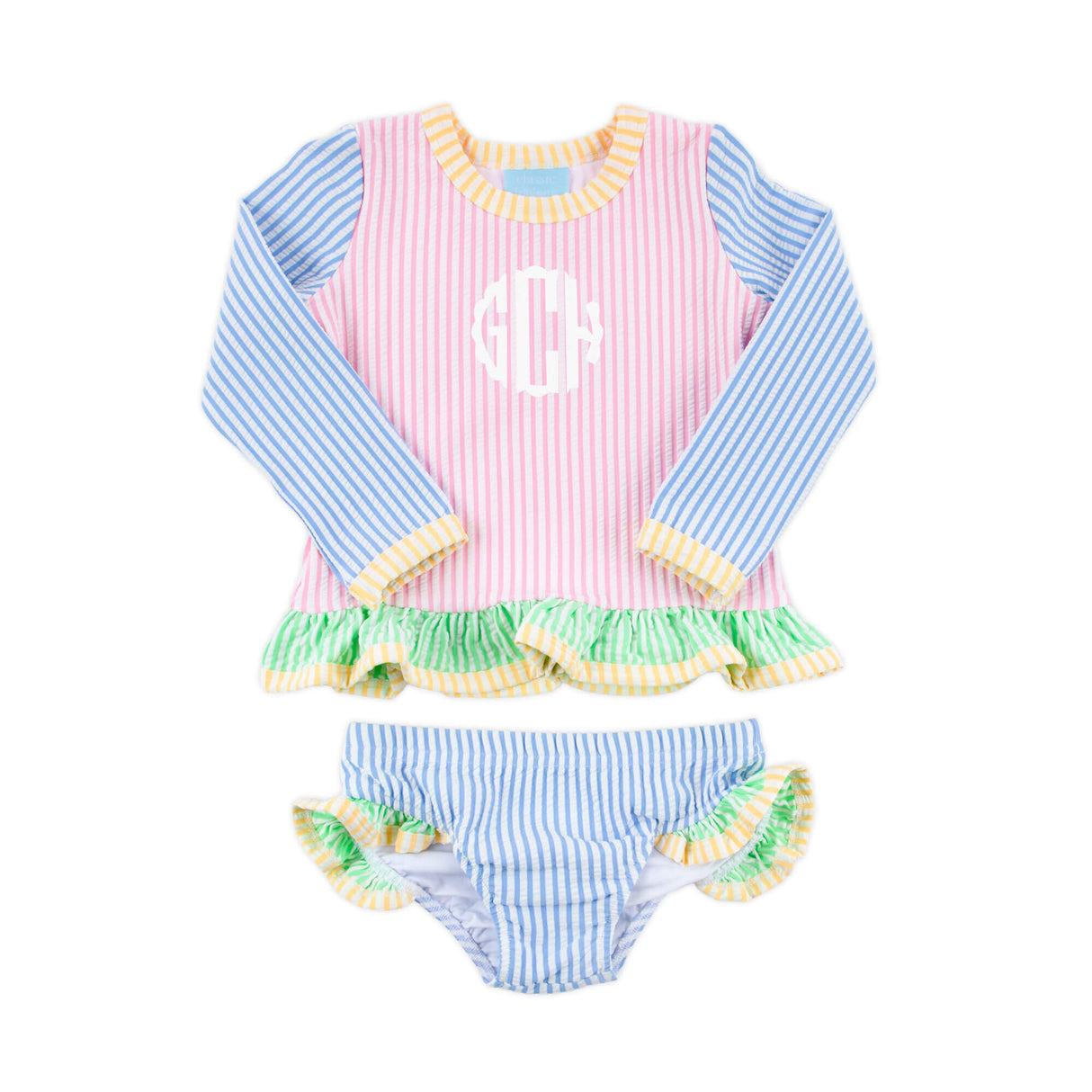 Colorblock Seersucker Rash Guard Set