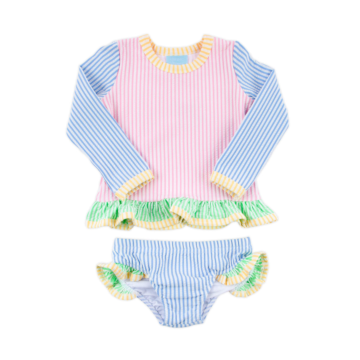 Colorblock Seersucker Rash Guard Set