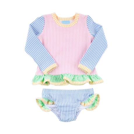 Colorblock Seersucker Rash Guard Set