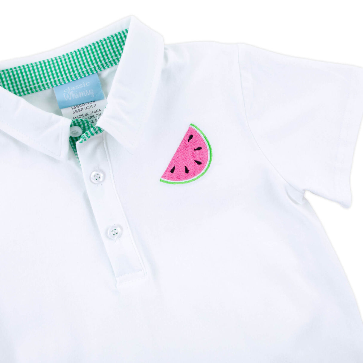 Sweet Watermelon Embroidered Green Gingham Polo Short Set