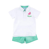 Sweet Watermelon Embroidered Green Gingham Polo Short Set