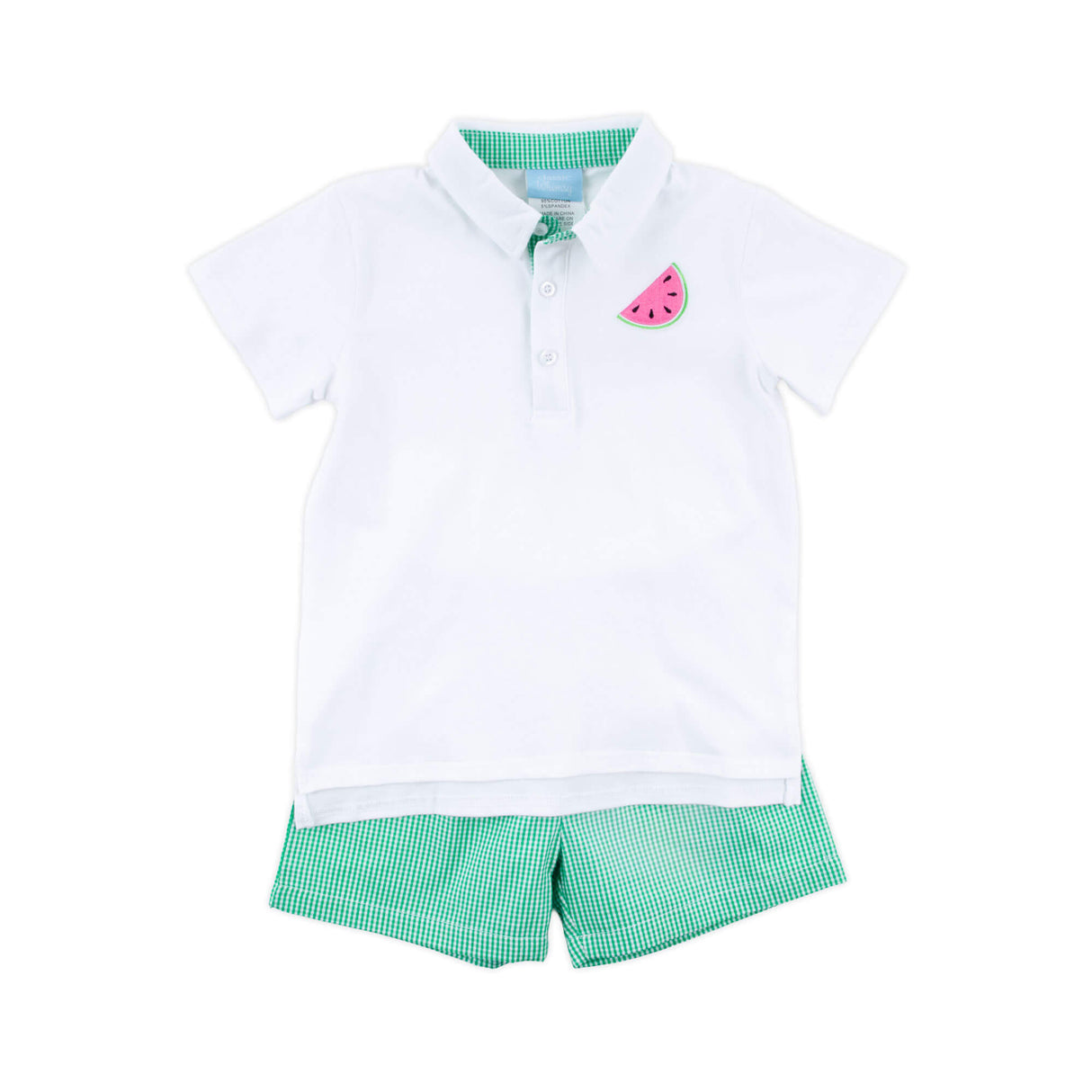 Sweet Watermelon Embroidered Green Gingham Polo Short Set