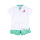 Sweet Watermelon Embroidered Green Gingham Polo Short Set
