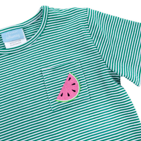 Sweet Watermelon Green Stripe Short Sleeve Pocket Shirt