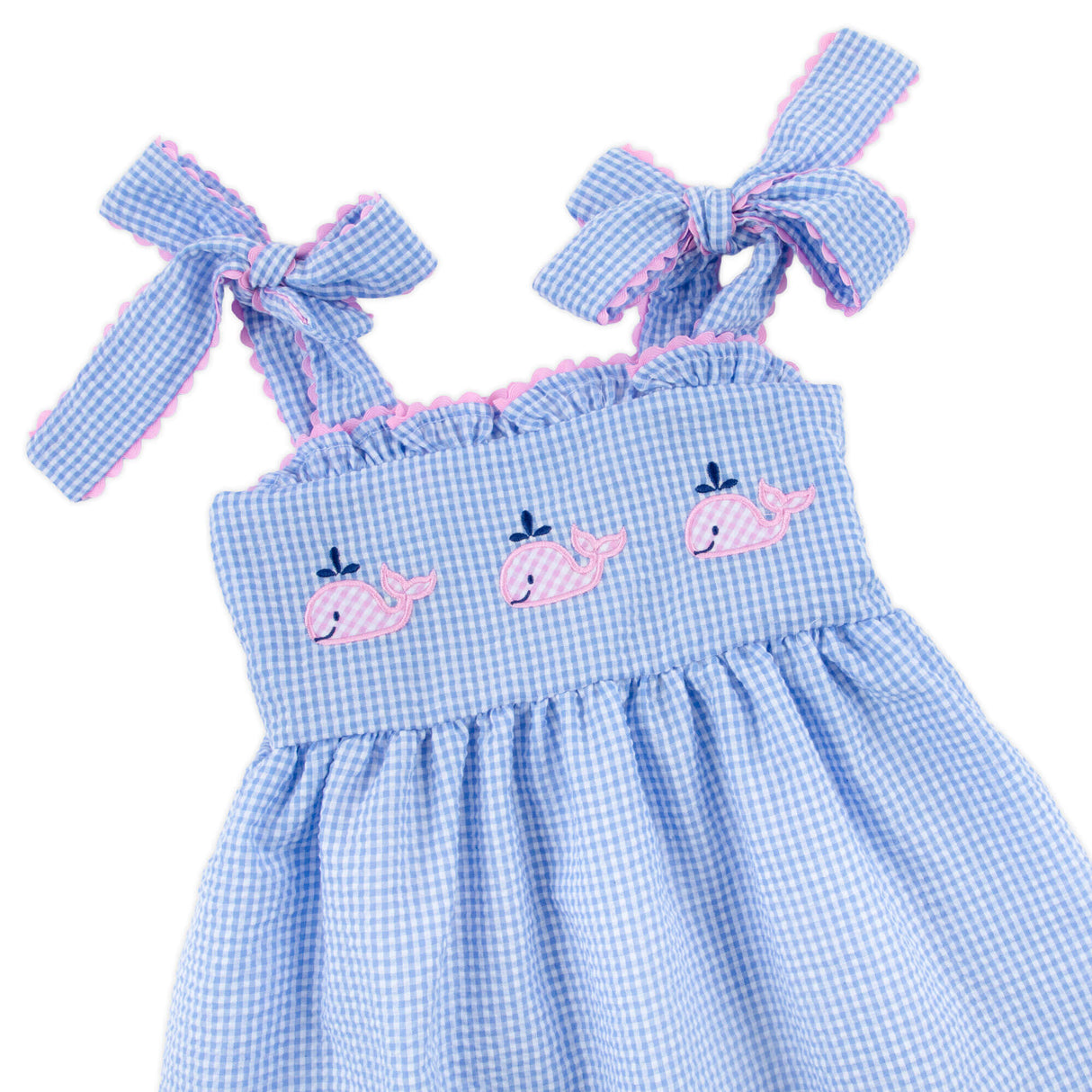 Ocean Whale Light Blue Gingham Aurora Dress