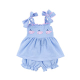 Ocean Whale Light Blue Gingham Aurora Bloomer Set