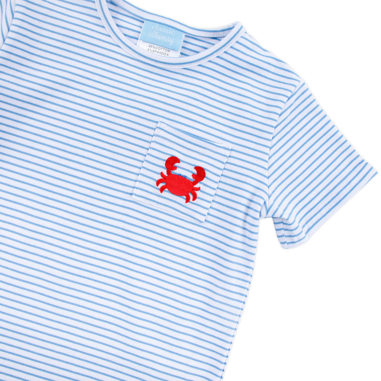 Coastal Crab Blue Stripe Short Sleeve Pocket Shirt
