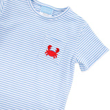 Coastal Crab Blue Stripe Short Sleeve Pocket Shirt