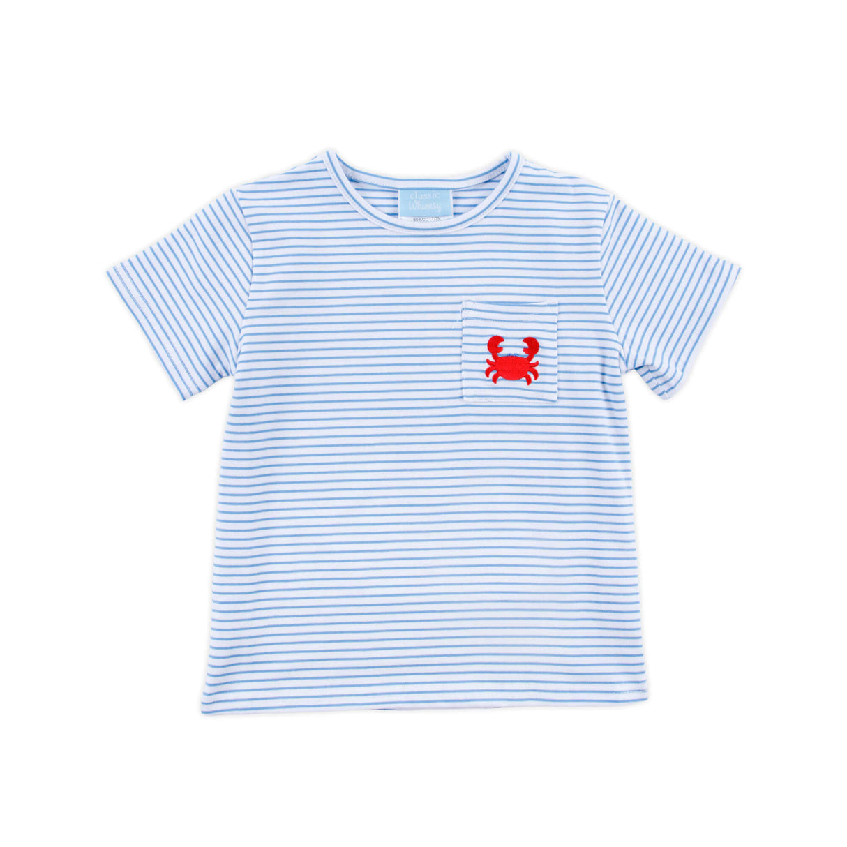 Coastal Crab Blue Stripe Short Sleeve Pocket Shirt