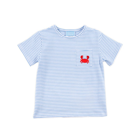 Coastal Crab Blue Stripe Short Sleeve Pocket Shirt