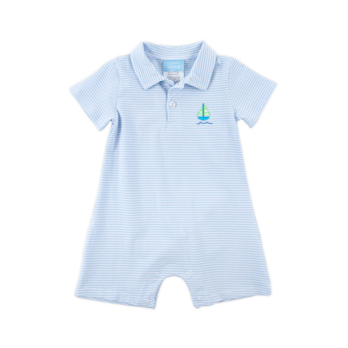 Nautical Adventure Light Blue Stripe Polo Romper
