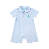 Nautical Adventure Light Blue Stripe Polo Romper