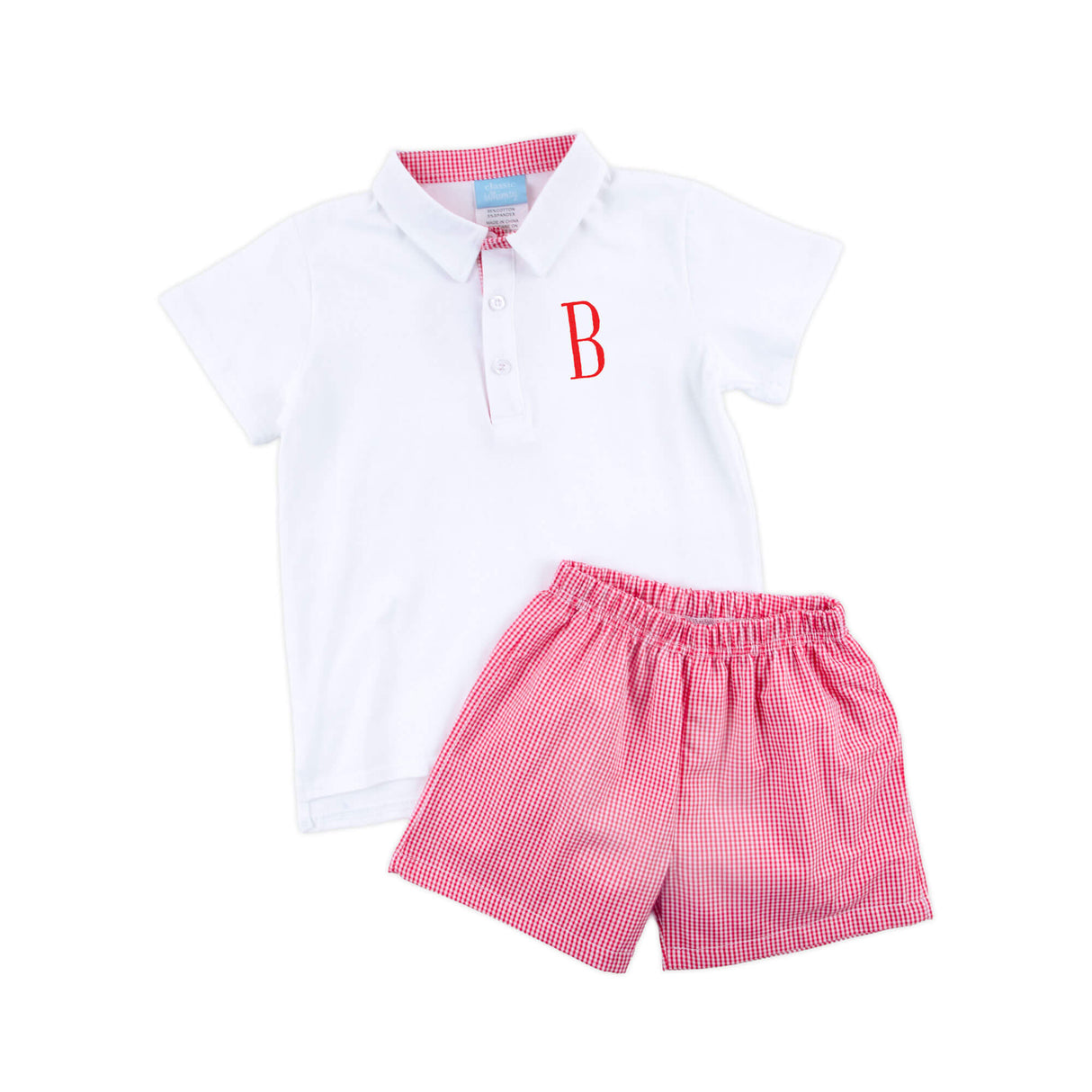 Red Gingham Polo Short Set