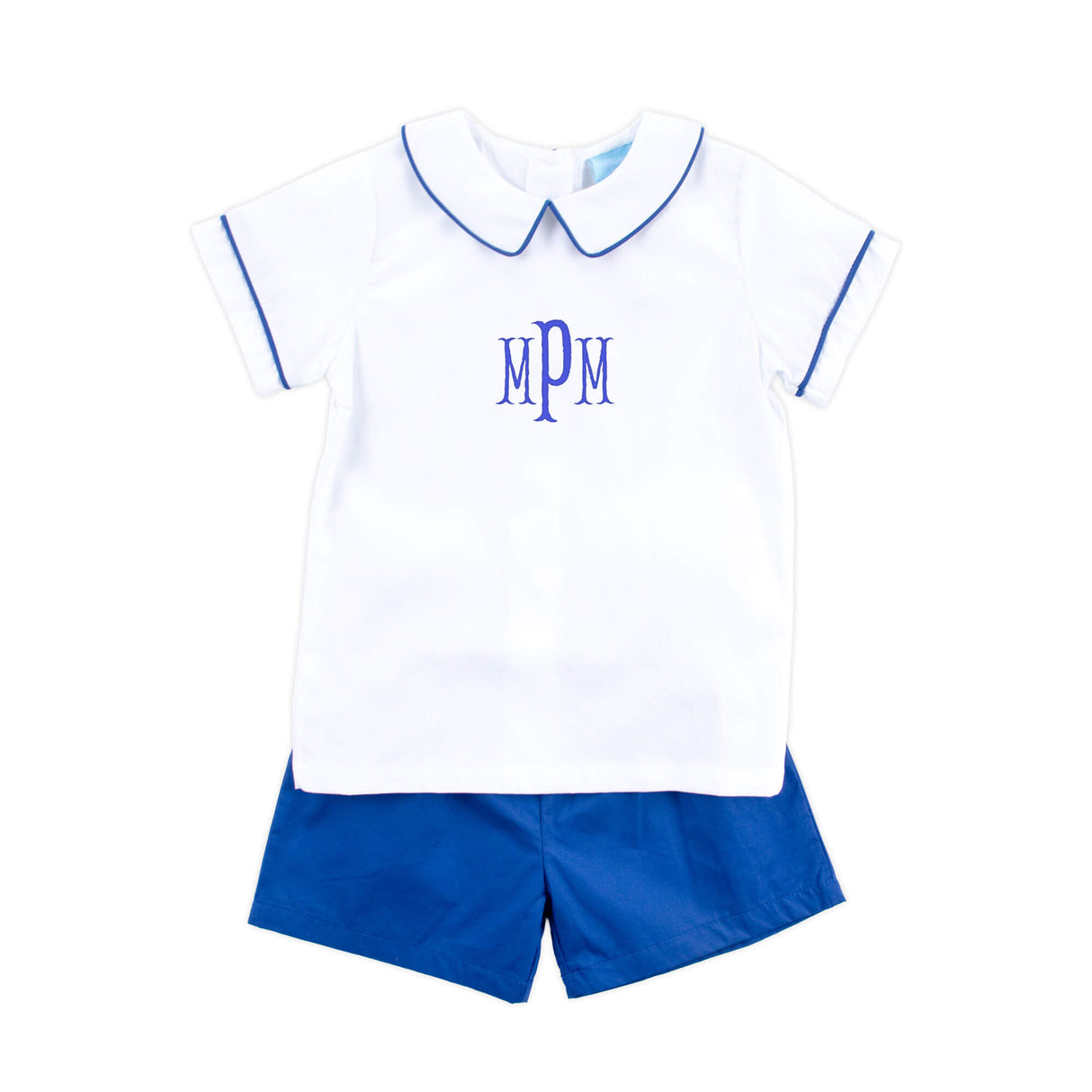 White And Royal Blue Collared Short Set