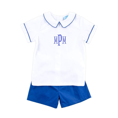 White And Royal Blue Collared Short Set