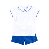 White And Royal Blue Collared Short Set