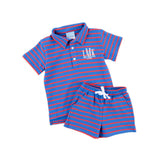 Blue And Red Stripe Terry Polo Short Set