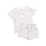 Tan Stripe Terry Henley Short Set