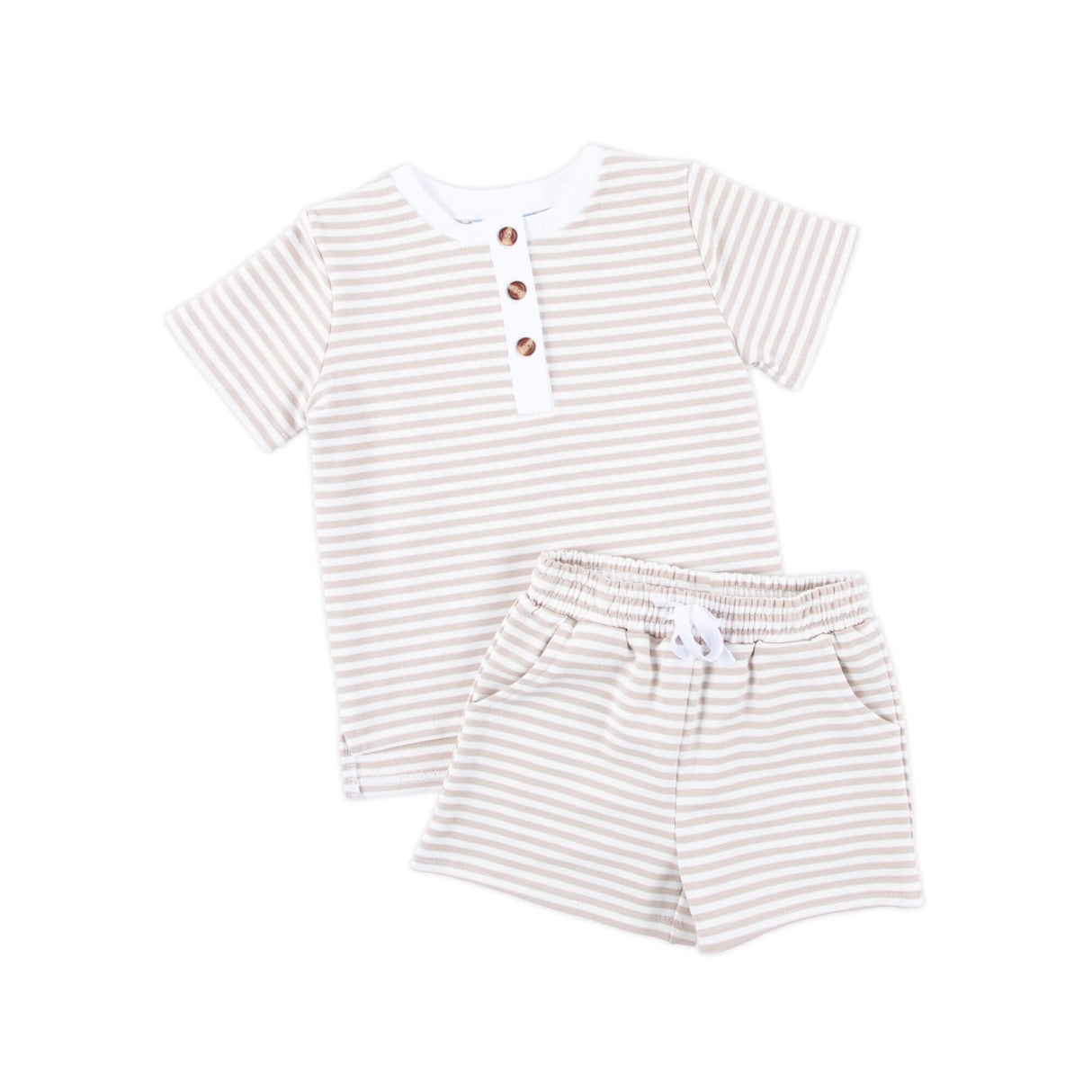 Tan Stripe Terry Henley Short Set