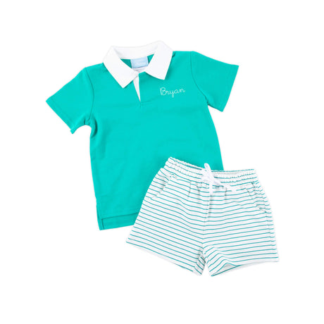 Green Terry Polo Short Set