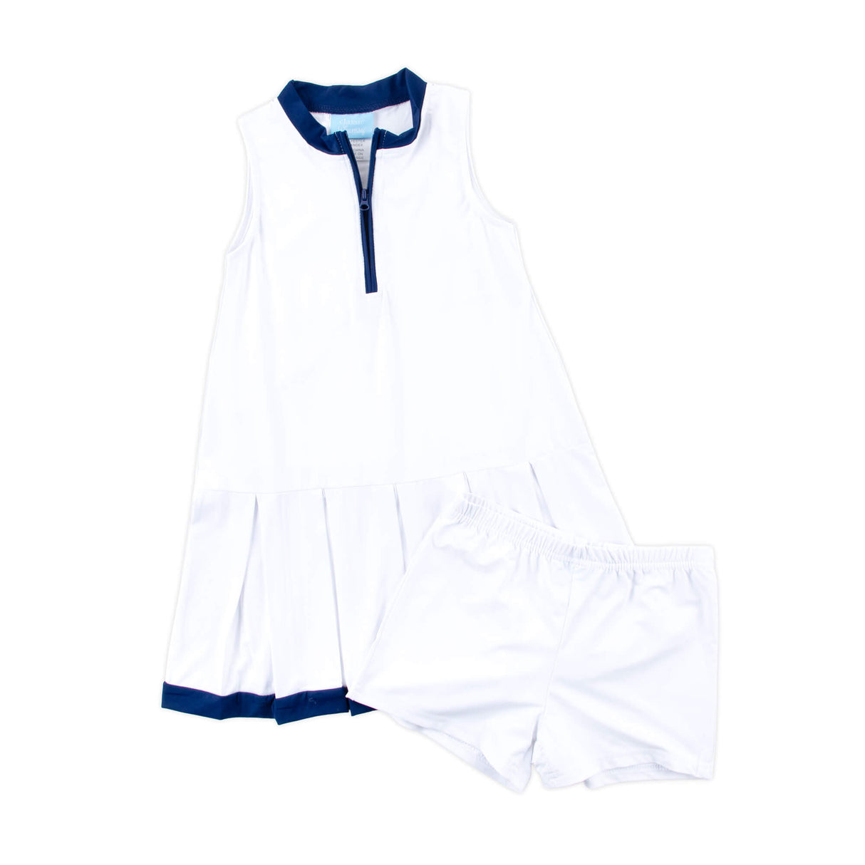 White & Navy Zip Tennis Dress
