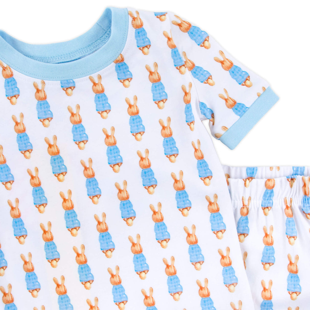 Gingham Storybook Bunnies Blue Pajamas