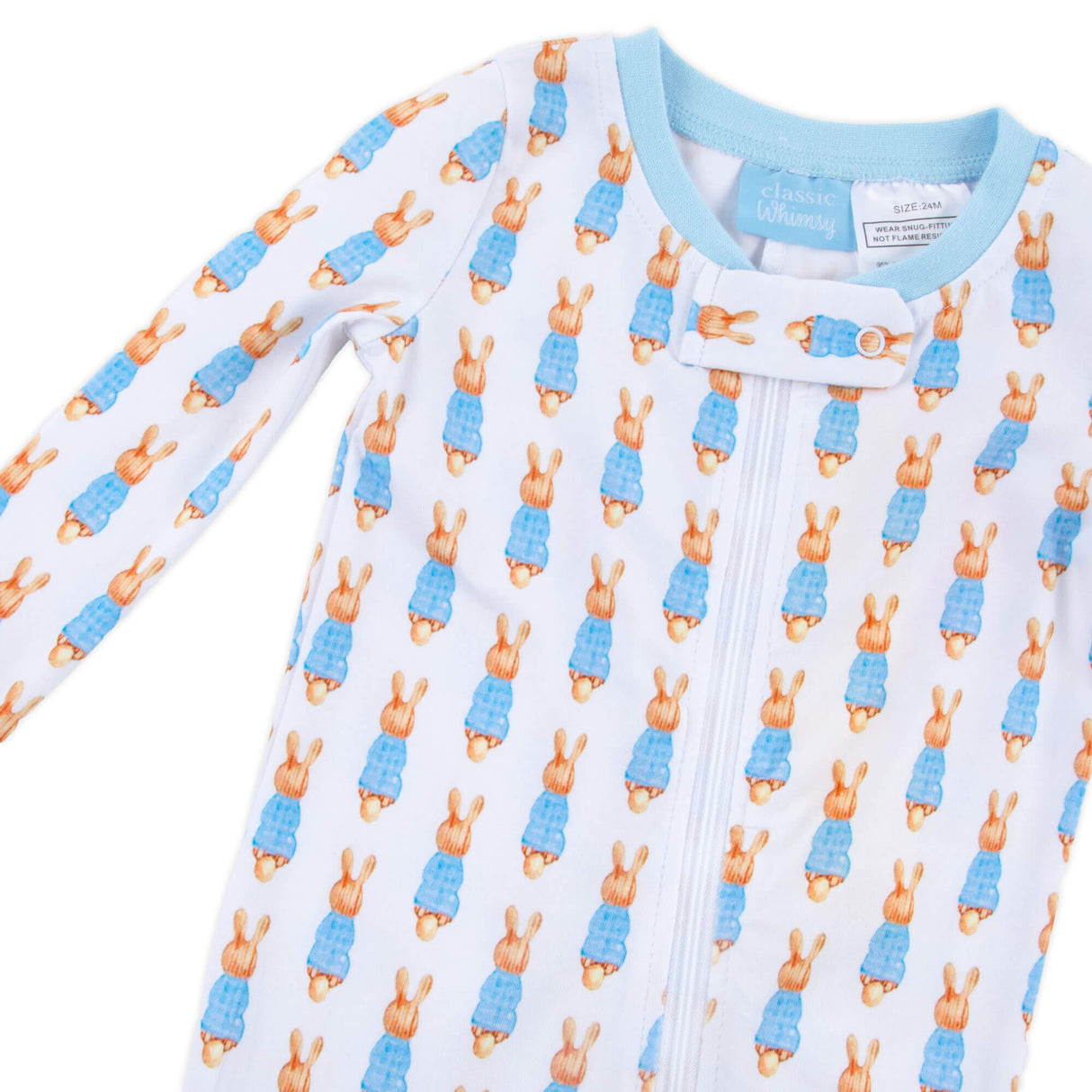 Gingham Storybook Bunnies Blue Zip Sleeper