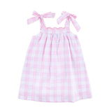 Light Pink Plaid Seersucker Tie Strap Dress
