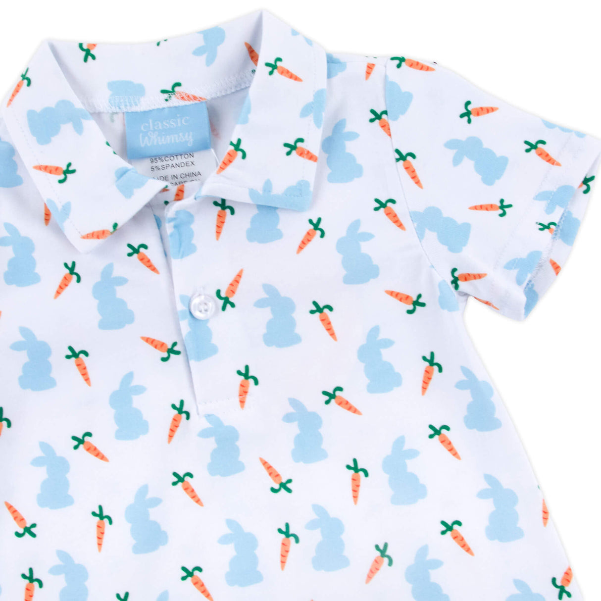 Bunnies & Carrots Blue Polo Romper