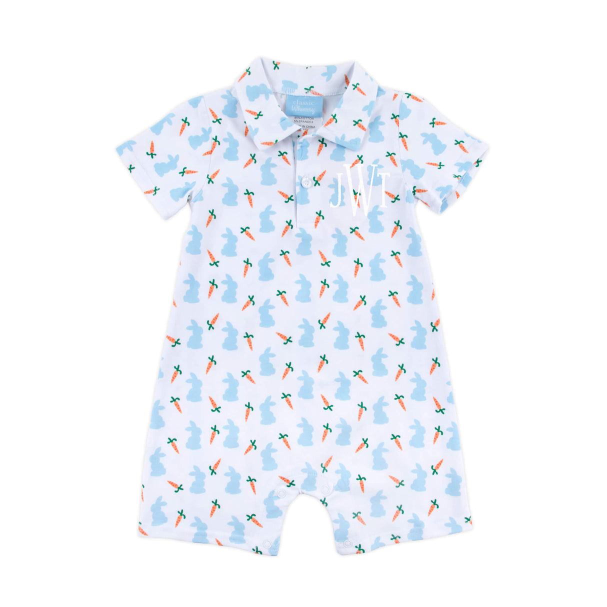 Bunnies & Carrots Blue Polo Romper