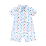 Bunnies & Carrots Blue Polo Romper