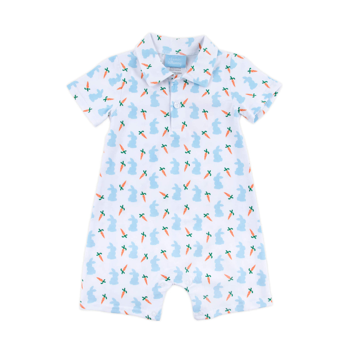 Bunnies & Carrots Blue Polo Romper