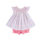 Easter Vine Smocked Pink Angel Sleeve Bloomer Set