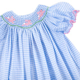 Bunny Love Smocked Light Blue Windowpane Bishop Dress