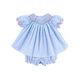 Bunny Love Smocked Light Blue Windowpane Bloomer Set
