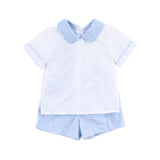 Light Blue Windowpane Collared Short Set