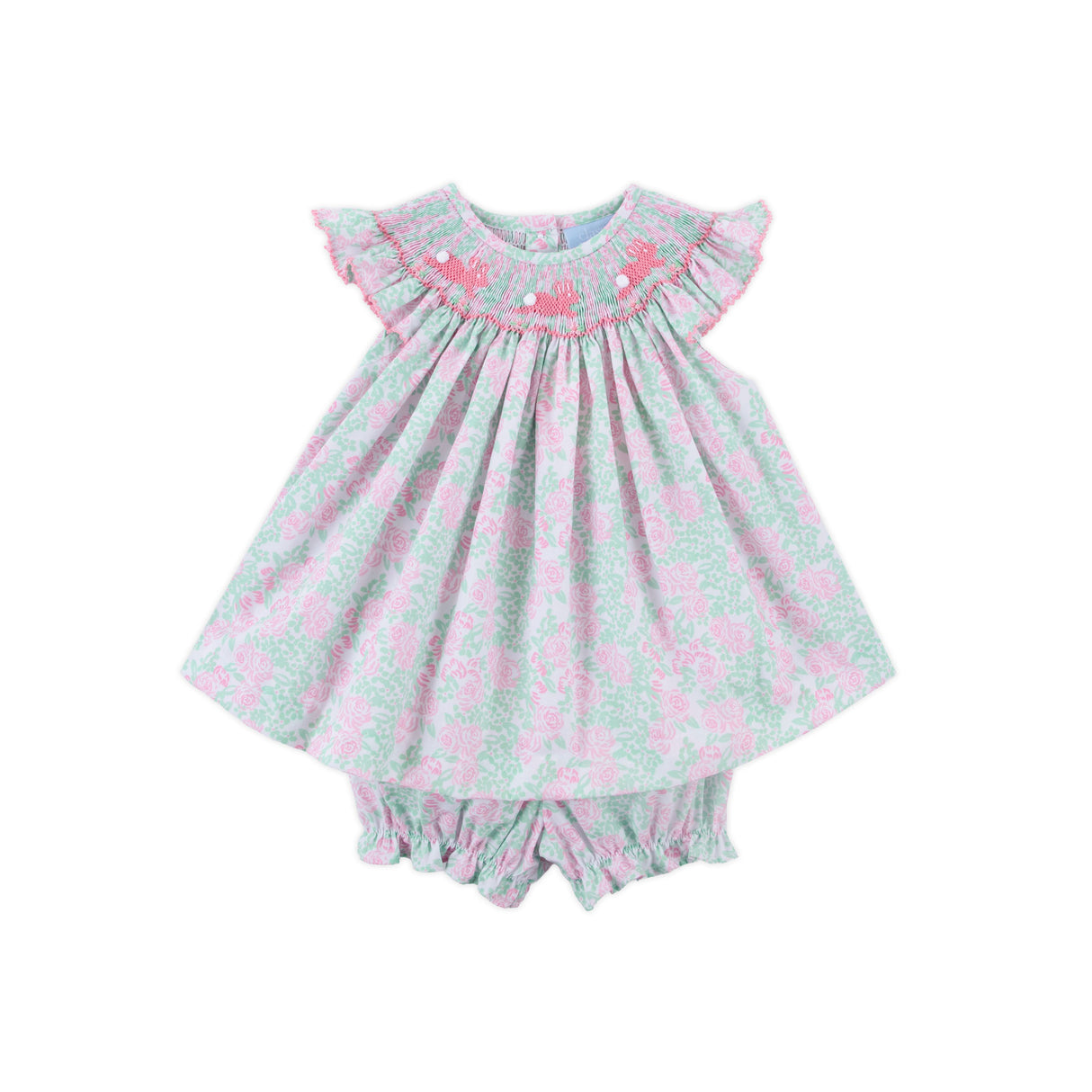 Blooming Garden Smocked Pink Angel Sleeve Bloomer Set