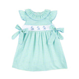 Easter Bunny Smocked Blue & Green Gingham Beverly Dress