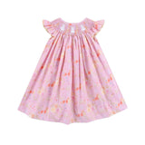 Whimsical Floral Smocked Pink Angel Sleeve Dress