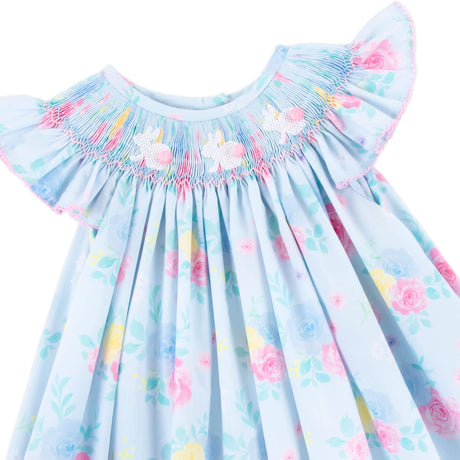 Bunny Smocked Turquoise Angel Sleeve Bubble