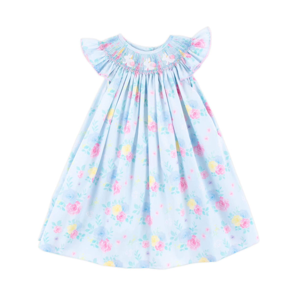 Bunny Smocked Turquoise Angel Sleeve Dress