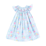 Bunny Smocked Turquoise Angel Sleeve Dress
