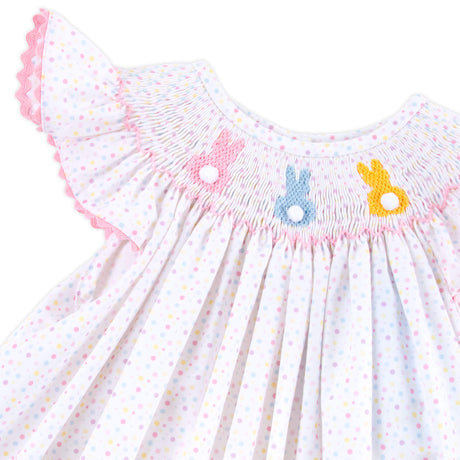 Rainbow Peeps Smocked Polka Dot Angel Sleeve Dress
