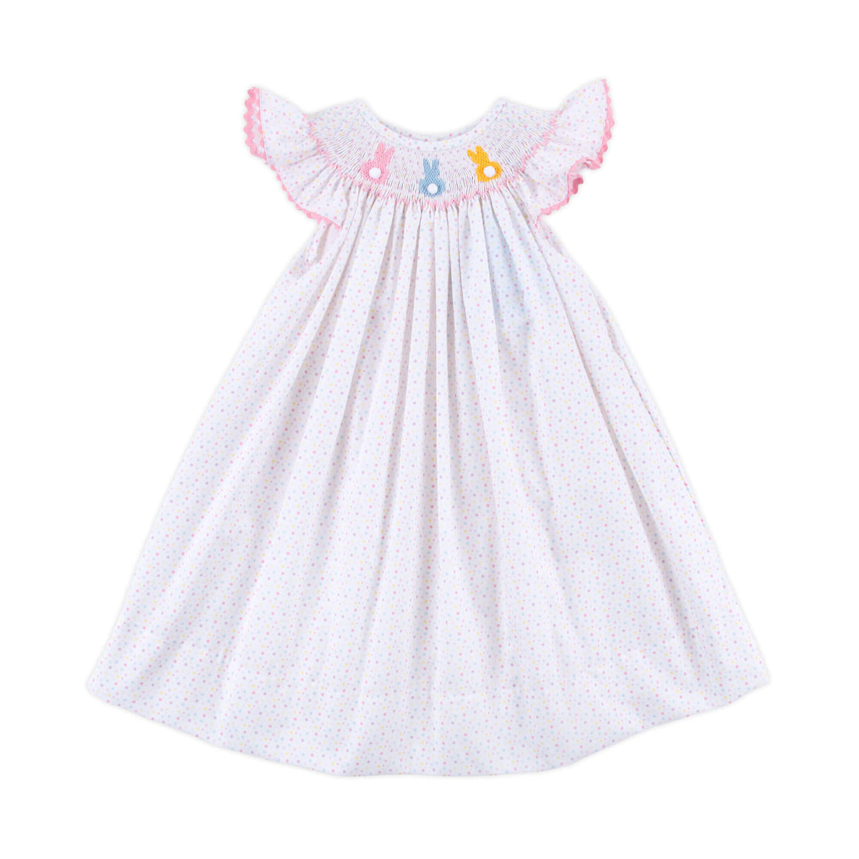 Rainbow Peeps Smocked Polka Dot Angel Sleeve Dress
