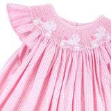 Hop Hop Bunnies Smocked Pink Gingham Angel Sleeve Dress