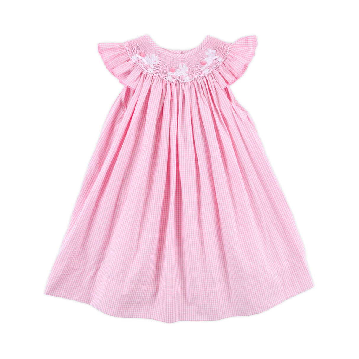Hop Hop Bunnies Smocked Pink Gingham Angel Sleeve Dress