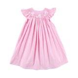 Hop Hop Bunnies Smocked Pink Gingham Angel Sleeve Dress