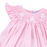 Hop Hop Bunnies Smocked Pink Gingham Angel Sleeve Bubble
